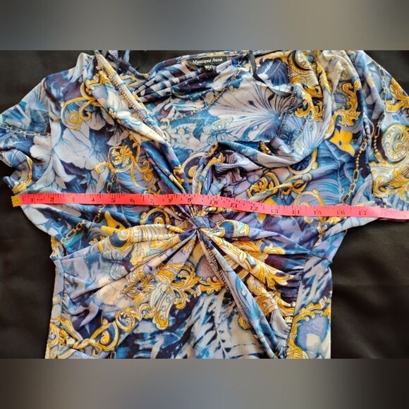 Midi Blue Abstract Dress Formal With Sleeves - Picture 3 of 6